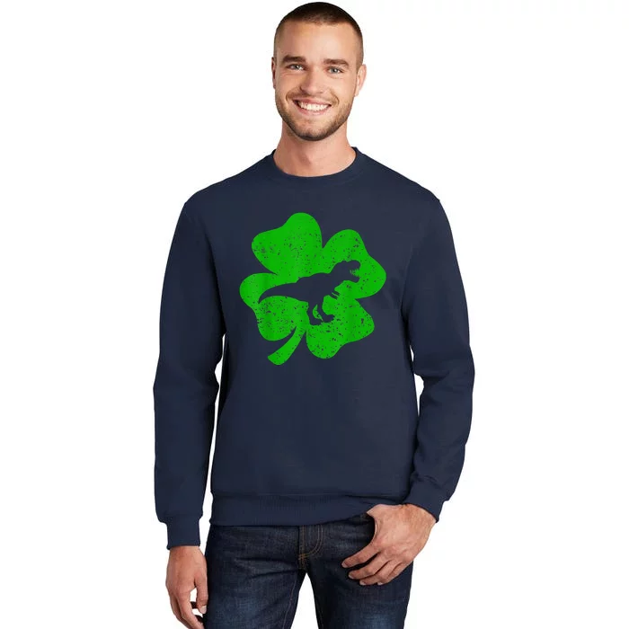 Dino St Patricks Day Shirt K.i.d.s T Rex Shamrock Dinosaur Boys Tall Sweatshirt