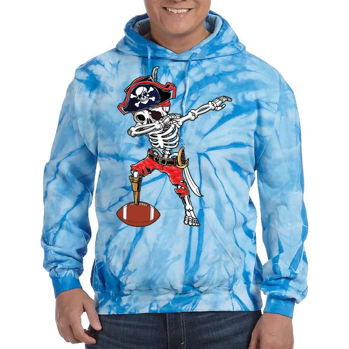 Dabbing Skeleton Pirate Football Ball Halloween Costume Tie Dye Hoodie