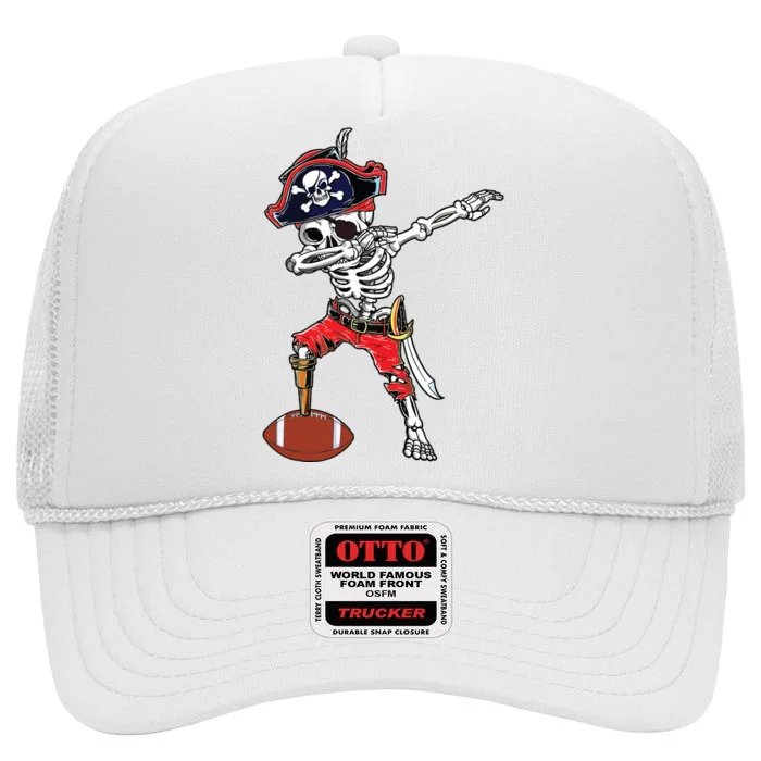 Dabbing Skeleton Pirate Football Ball Halloween Costume High Crown Mesh Trucker Hat