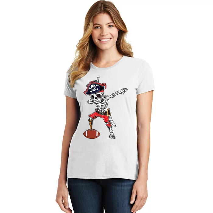 Dabbing Skeleton Pirate Football Ball Halloween Costume Women's T-Shirt