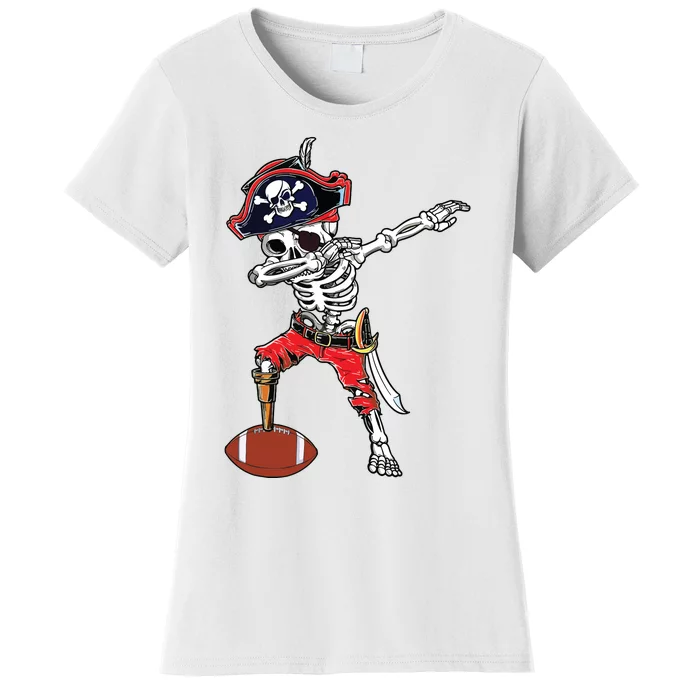 Dabbing Skeleton Pirate Football Ball Halloween Costume Women's T-Shirt