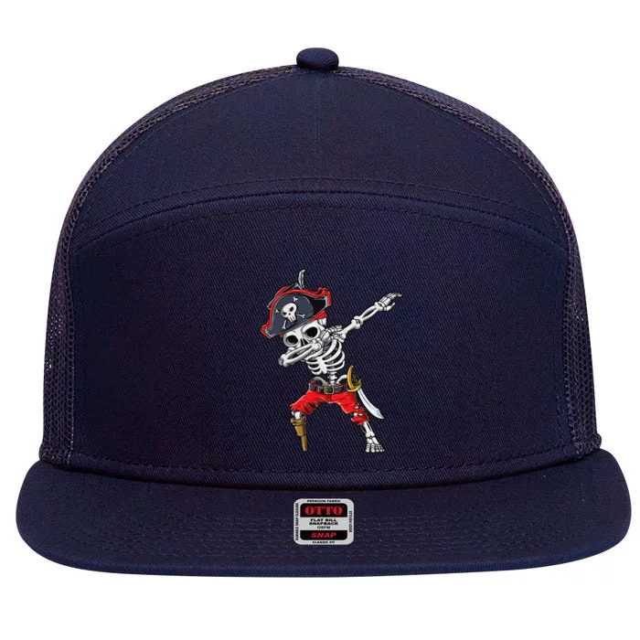 Dabbing Skeleton Pirate Halloween Jolly Roger 7 Panel Mesh Trucker Snapback Hat