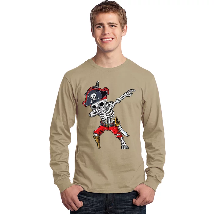 Dabbing Skeleton Pirate Halloween Jolly Roger Long Sleeve Shirt