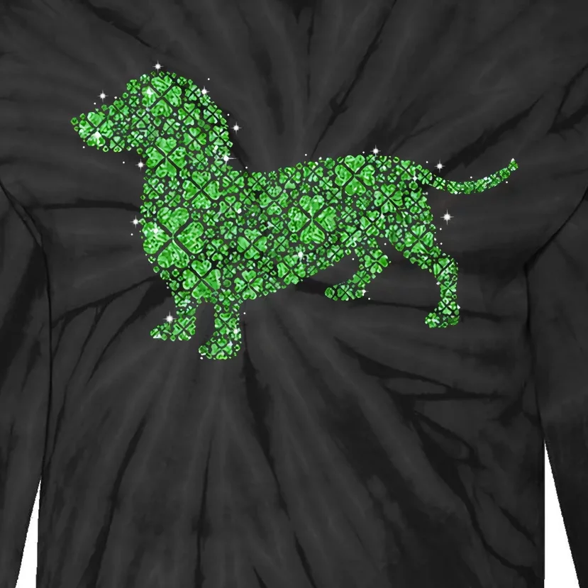 Dachshund St Patricks St Patricks Lucky Dog Irish Shamrock Tie-Dye Long Sleeve Shirt