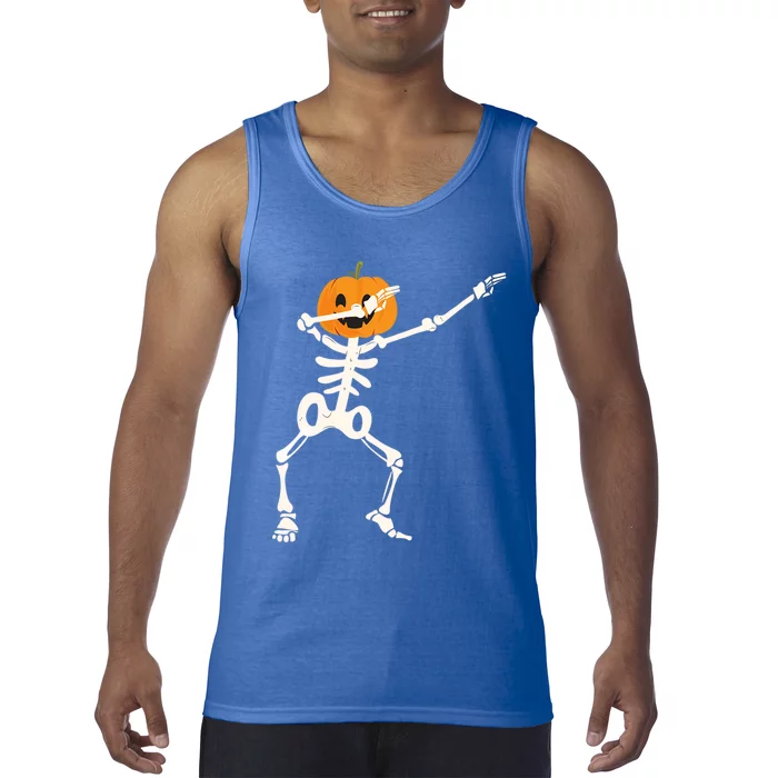 Dabbing Skeleton Pumpkin Head Funny Dab Gift Funny Gift Tank Top