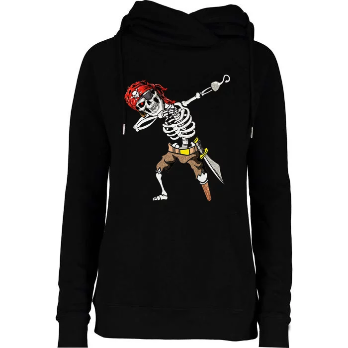 Dabbing Skeleton Pirate Halloween Kids Jolly Roger Pirate Womens Funnel Neck Pullover Hood