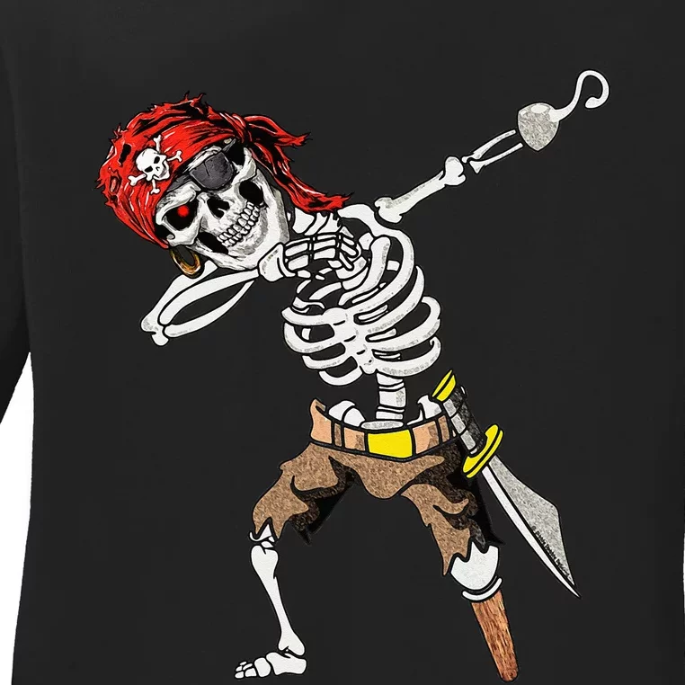 Dabbing Skeleton Pirate Halloween Kids Jolly Roger Pirate Ladies Long Sleeve Shirt