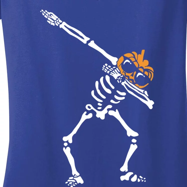 Dab Skeleton Pumpkin Head Jack O Lantern Halloween Humor Gift Women's V-Neck T-Shirt