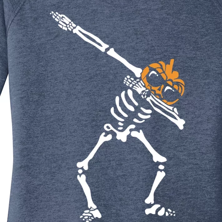 Dab Skeleton Pumpkin Head Jack O Lantern Halloween Humor Gift Women's Perfect Tri Tunic Long Sleeve Shirt