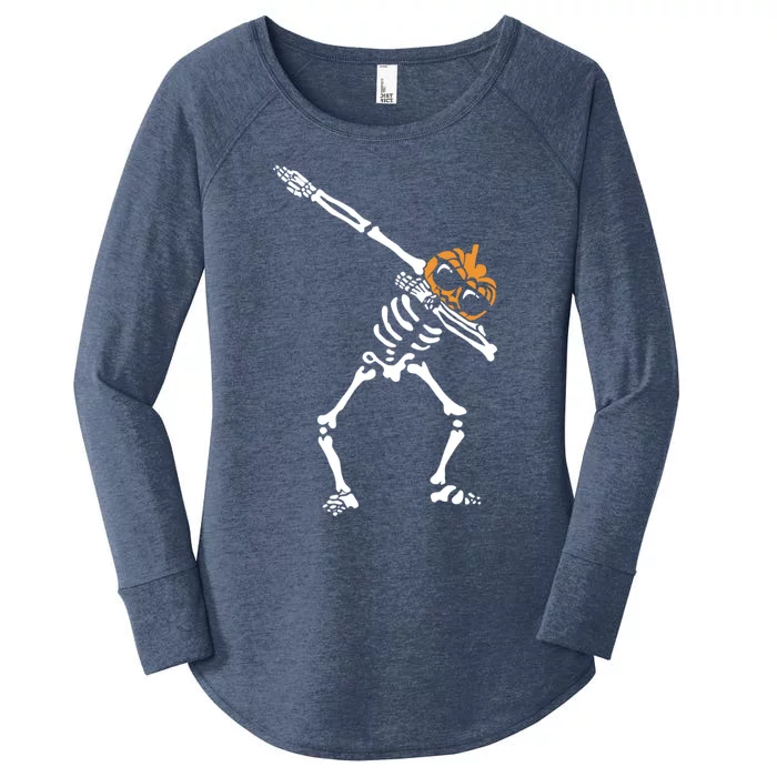 Dab Skeleton Pumpkin Head Jack O Lantern Halloween Humor Gift Women's Perfect Tri Tunic Long Sleeve Shirt