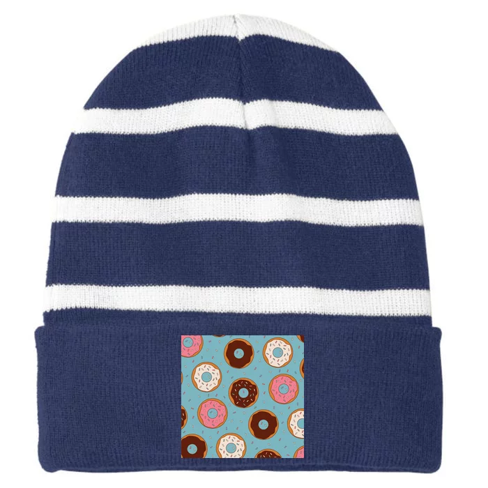 Donut Sweet Pastries Pattern Striped Beanie with Solid Band