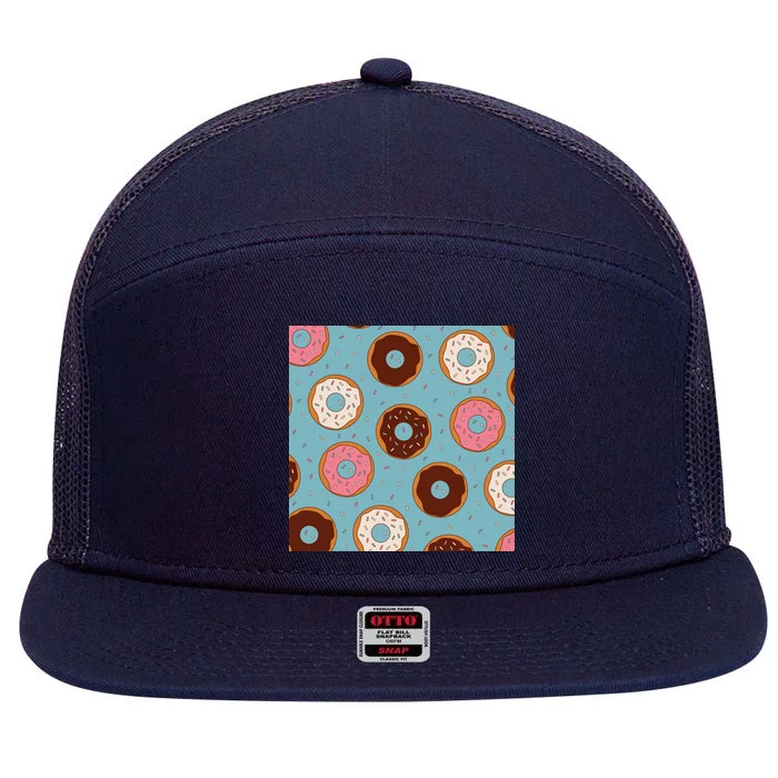 Donut Sweet Pastries Pattern 7 Panel Mesh Trucker Snapback Hat