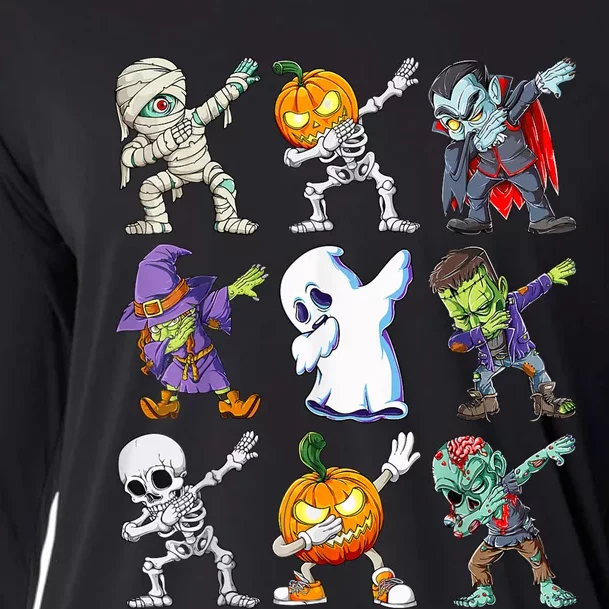 Dab Skeleton Pumpkin Ghost Funny Halloween Cooling Performance Long Sleeve Crew