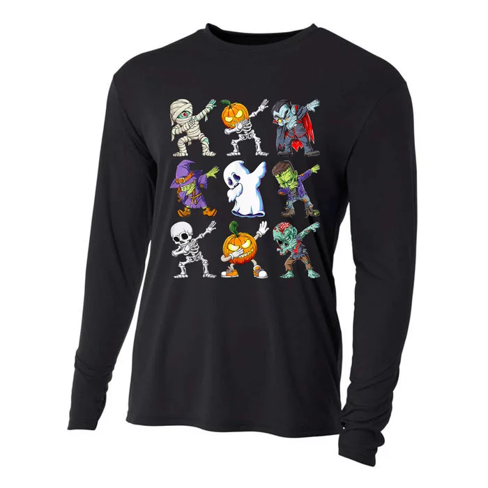 Dab Skeleton Pumpkin Ghost Funny Halloween Cooling Performance Long Sleeve Crew