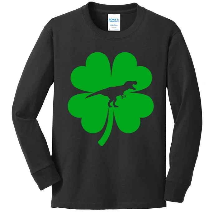 Dino St Patricks Day T Rex Shamrock Dinosaur Kids Long Sleeve Shirt