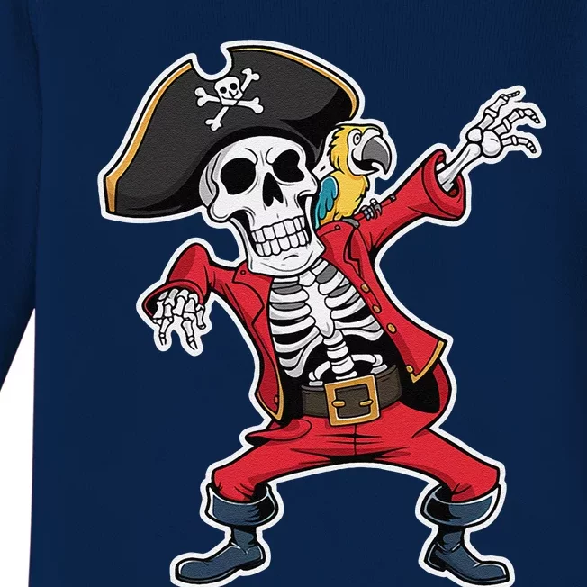 Dabbing Skeleton Pirate Halloween Jolly Roger Fun Baby Long Sleeve Bodysuit