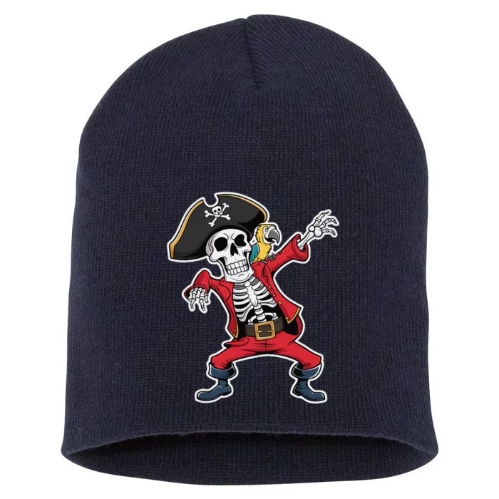 Dabbing Skeleton Pirate Halloween Jolly Roger Fun Short Acrylic Beanie