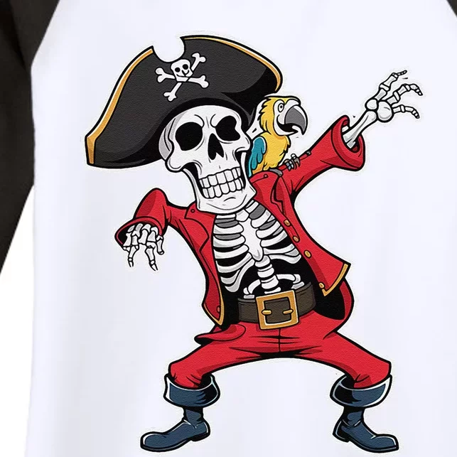 Dabbing Skeleton Pirate Halloween Jolly Roger Fun Women's Tri-Blend 3/4-Sleeve Raglan Shirt