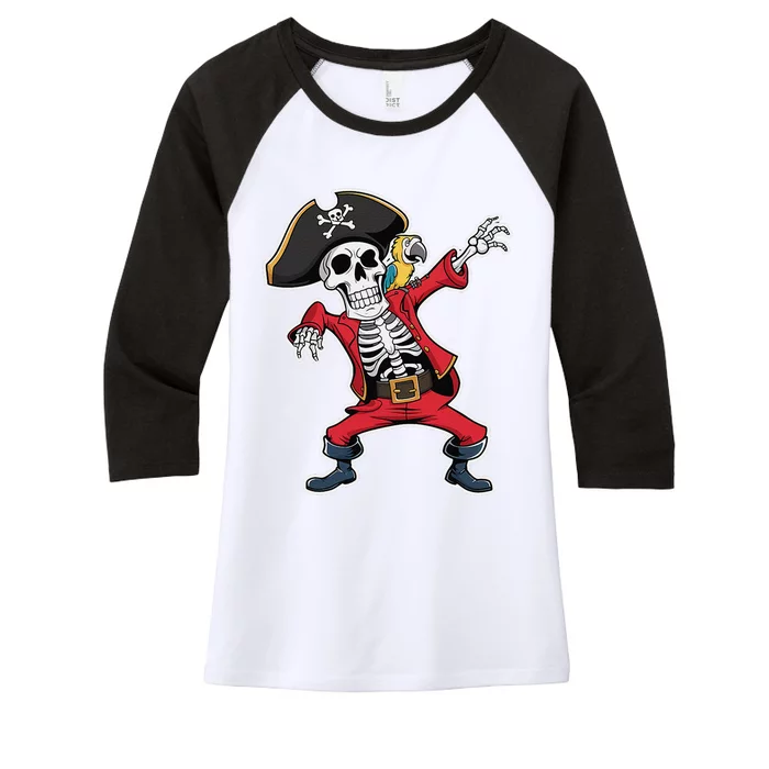 Dabbing Skeleton Pirate Halloween Jolly Roger Fun Women's Tri-Blend 3/4-Sleeve Raglan Shirt