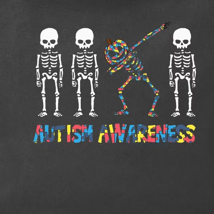 Dabbing Skeleton Pumpkin Spreading Autism Awareness on Halloween Zip Tote Bag