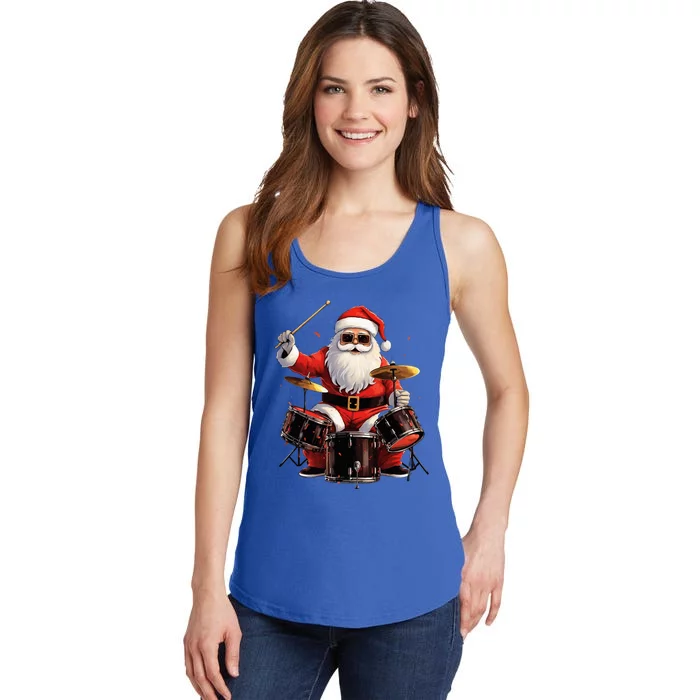 Drummer Santa Playing Drums Funny Christmas Drummer Xmas Ladies Essential Tank