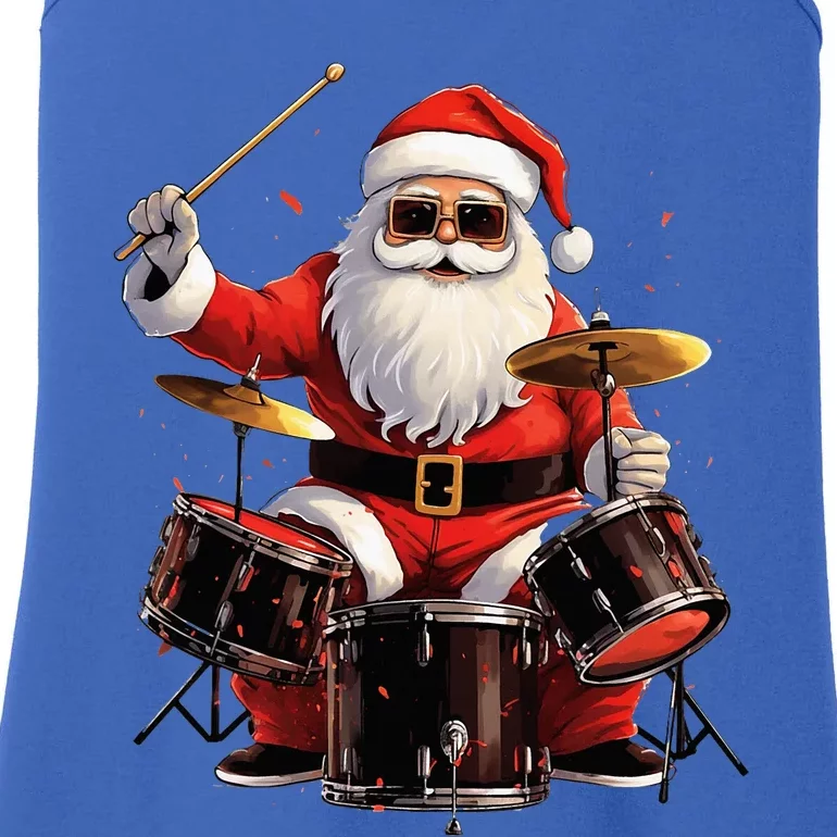 Drummer Santa Playing Drums Funny Christmas Drummer Xmas Ladies Essential Tank