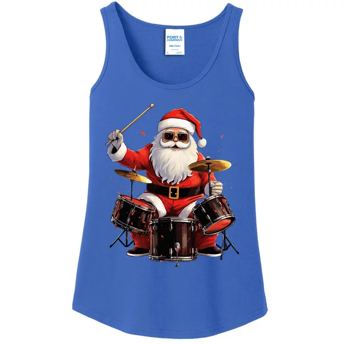 Drummer Santa Playing Drums Funny Christmas Drummer Xmas Ladies Essential Tank