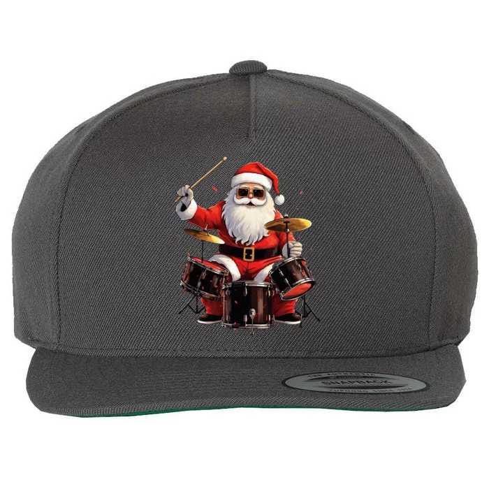 Drummer Santa Playing Drums Funny Christmas Drummer Xmas Wool Snapback Cap