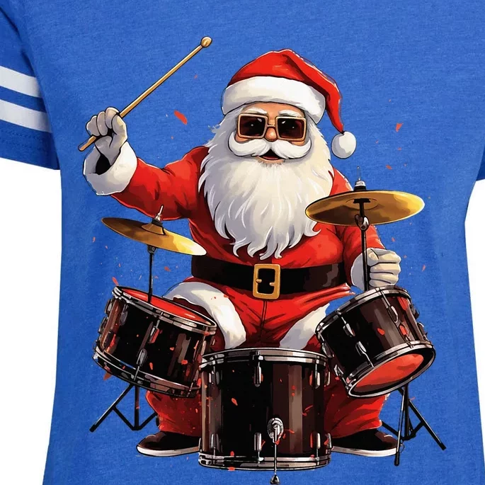 Drummer Santa Playing Drums Funny Christmas Drummer Xmas Enza Ladies Jersey Football T-Shirt