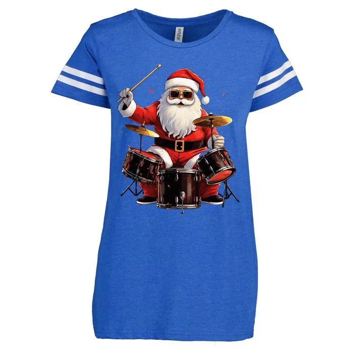 Drummer Santa Playing Drums Funny Christmas Drummer Xmas Enza Ladies Jersey Football T-Shirt