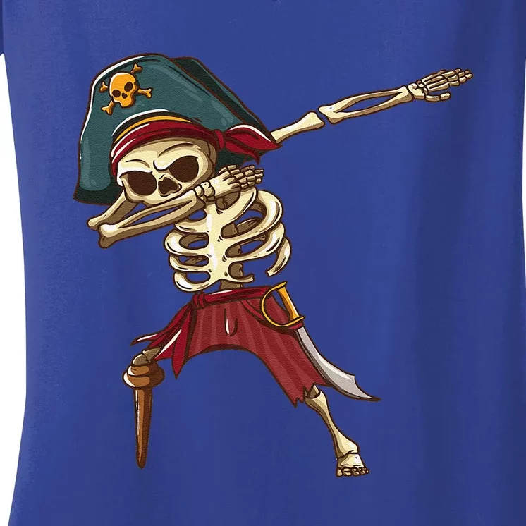 Dabbing Skeleton Pirate Halloween Dab Gift Women's V-Neck T-Shirt