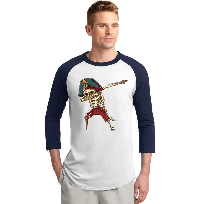 Dabbing Skeleton Pirate Halloween Dab Gift Baseball Sleeve Shirt