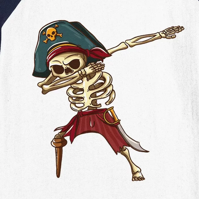 Dabbing Skeleton Pirate Halloween Dab Gift Baseball Sleeve Shirt