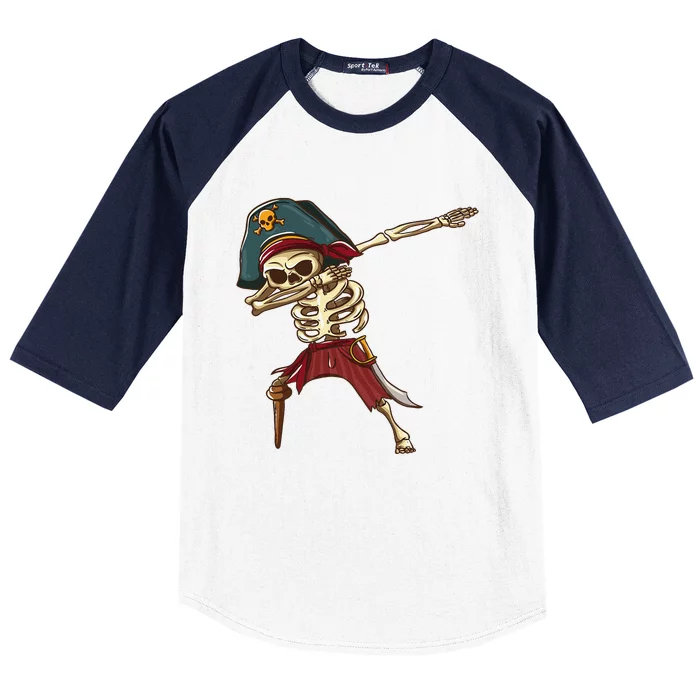 Dabbing Skeleton Pirate Halloween Dab Gift Baseball Sleeve Shirt