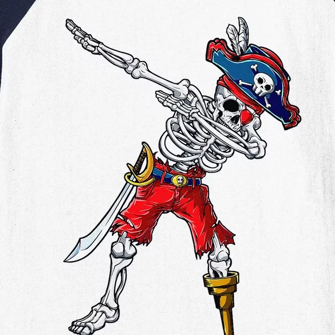 Dabbing Skeleton Pirate Halloween Funny Gift Baseball Sleeve Shirt