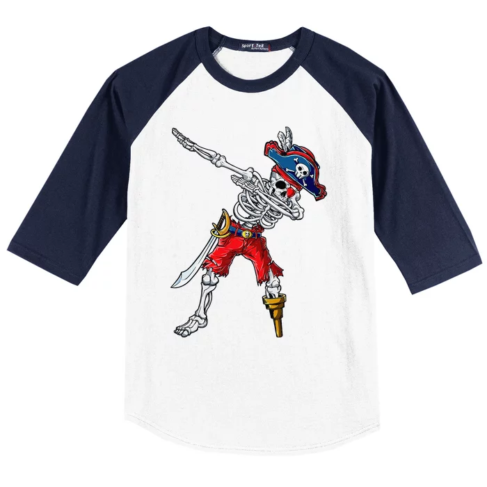 Dabbing Skeleton Pirate Halloween Funny Gift Baseball Sleeve Shirt