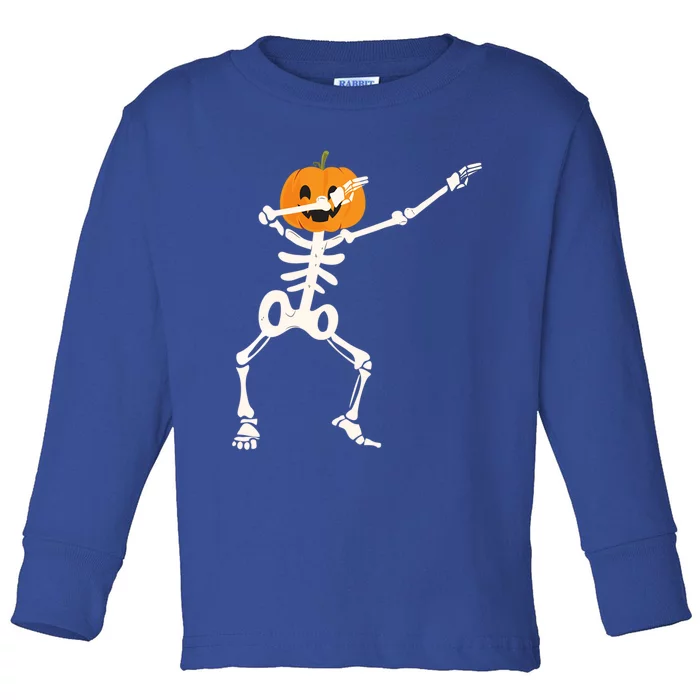 Dabbing Skeleton Pumpkin Head Funny Dab Gift Toddler Long Sleeve Shirt