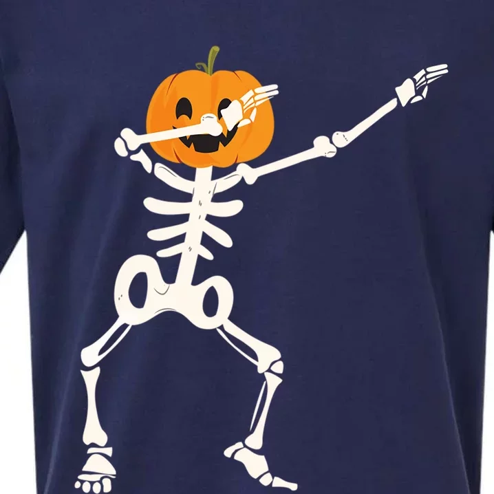 Dabbing Skeleton Pumpkin Head Funny Dab Gift Sueded Cloud Jersey T-Shirt