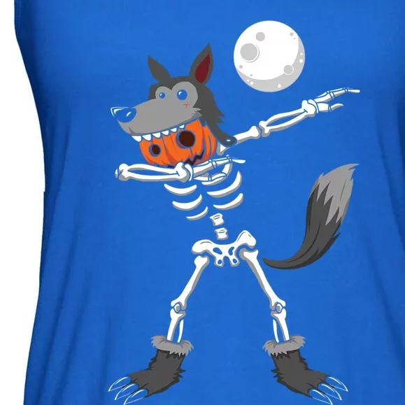 Dabbing Skeleton Pumpkin Skull Head Werewolf Dab Halloween Funny Gift Ladies Essential Flowy Tank