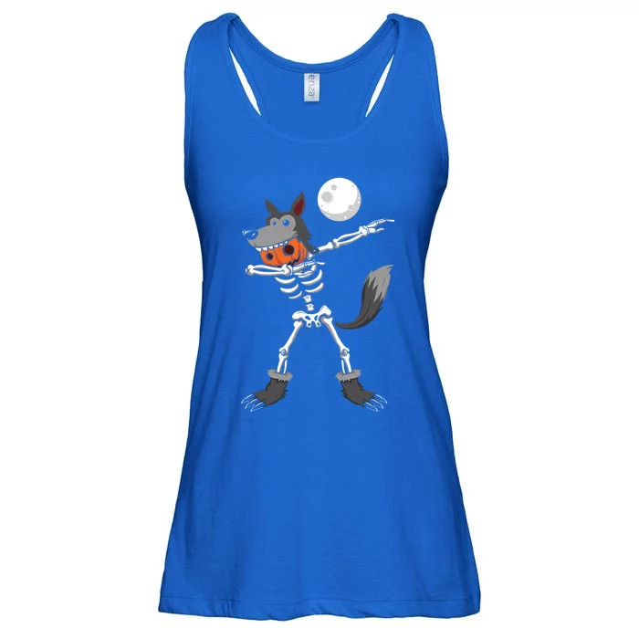 Dabbing Skeleton Pumpkin Skull Head Werewolf Dab Halloween Funny Gift Ladies Essential Flowy Tank