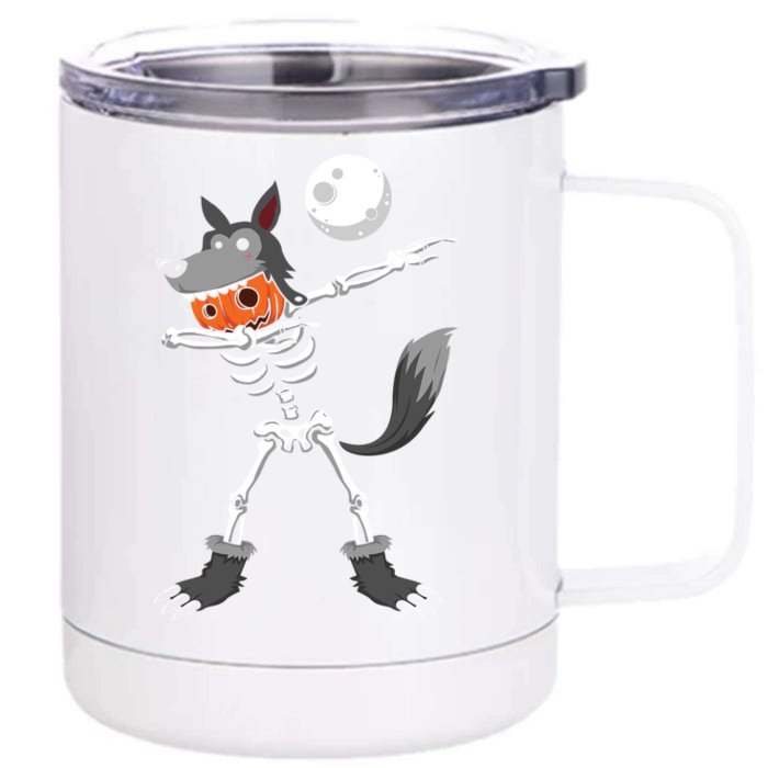 Dabbing Skeleton Pumpkin Skull Head Werewolf Dab Halloween Funny Gift Front & Back 12oz Stainless Steel Tumbler Cup