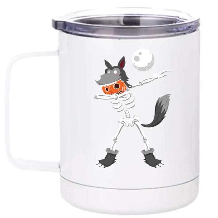 Dabbing Skeleton Pumpkin Skull Head Werewolf Dab Halloween Funny Gift Front & Back 12oz Stainless Steel Tumbler Cup