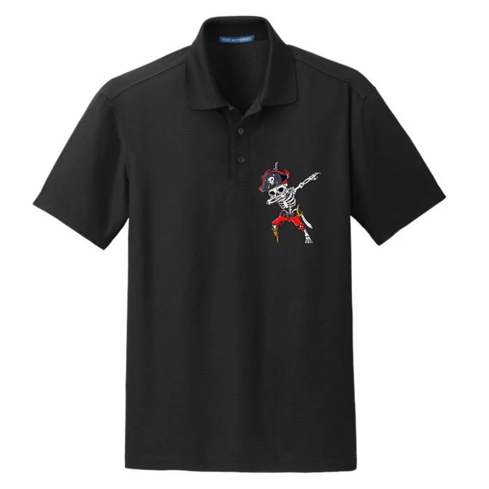 Dabbing Skeleton Pirate Halloween Kids Jolly Roger Dry Zone Grid Performance Polo