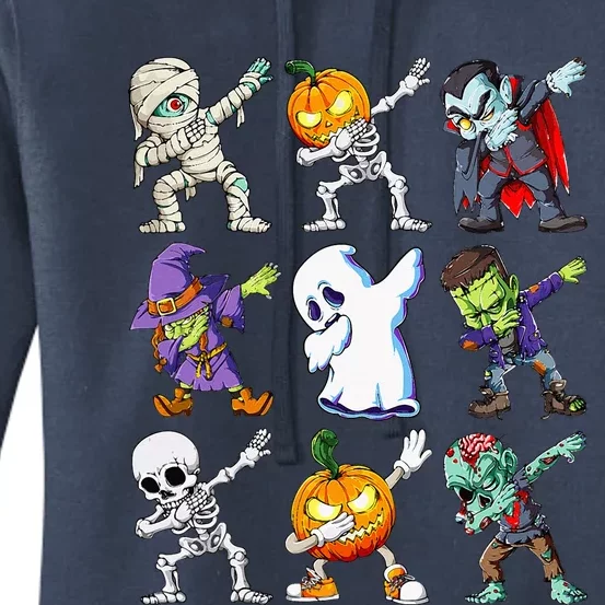 Dabbing Skeleton Pumpkin Ghost Funny Halloween Humor Novelty Women's Pullover Hoodie