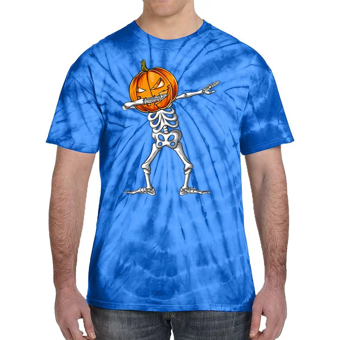 Dabbing Skeleton Pumpkin Halloween Costume Dab Gift Tie-Dye T-Shirt