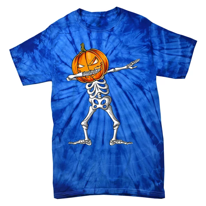 Dabbing Skeleton Pumpkin Halloween Costume Dab Gift Tie-Dye T-Shirt