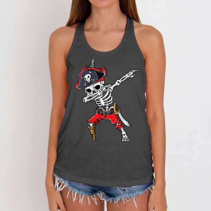 Dabbing Skeleton Pirate Halloween Kids Jolly Roger Women's Knotted Racerback Tank