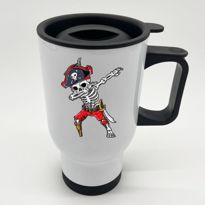 Dabbing Skeleton Pirate Halloween Kids Jolly Roger Front & Back Stainless Steel Travel Mug