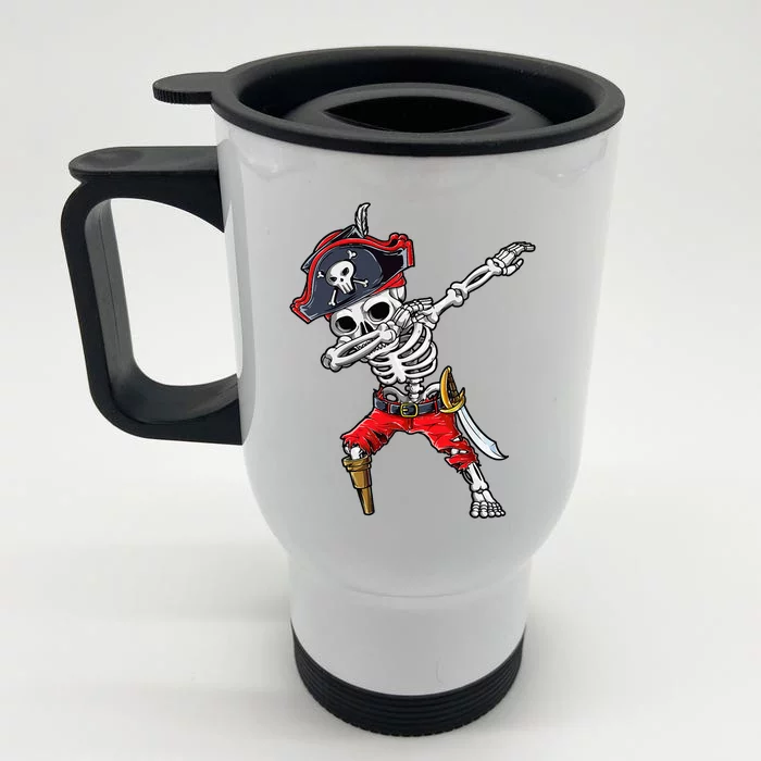 Dabbing Skeleton Pirate Halloween Kids Jolly Roger Front & Back Stainless Steel Travel Mug