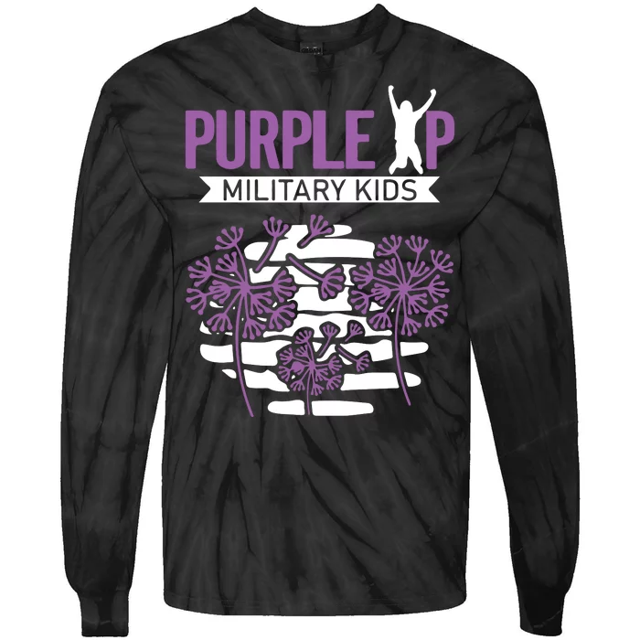 Dandelion Speading Purple Up Proud Of Military Children Tie-Dye Long Sleeve Shirt